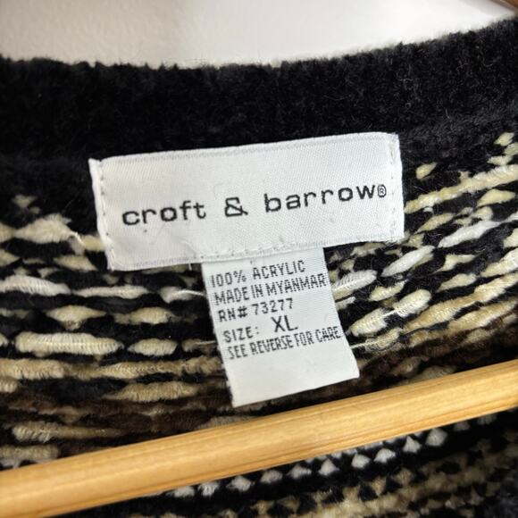 croft & barrow Fair Isle Nordic Black Brown Knit Winter Fall Sweater Size XL - Picture 5 of 8